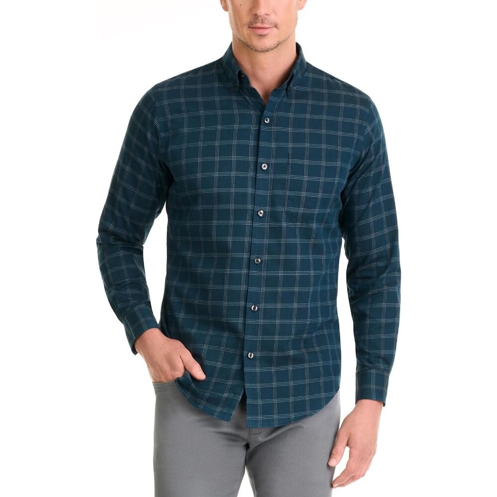 Men's Turquoise Seabed Wrinkle Free Long Sleeve Button Down Shirt
